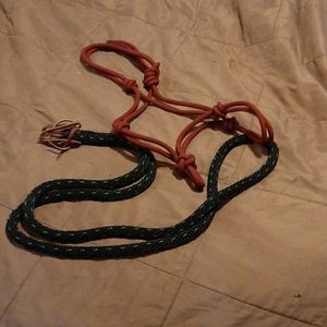 Maroon rope halter,  standard size, cotton reins.